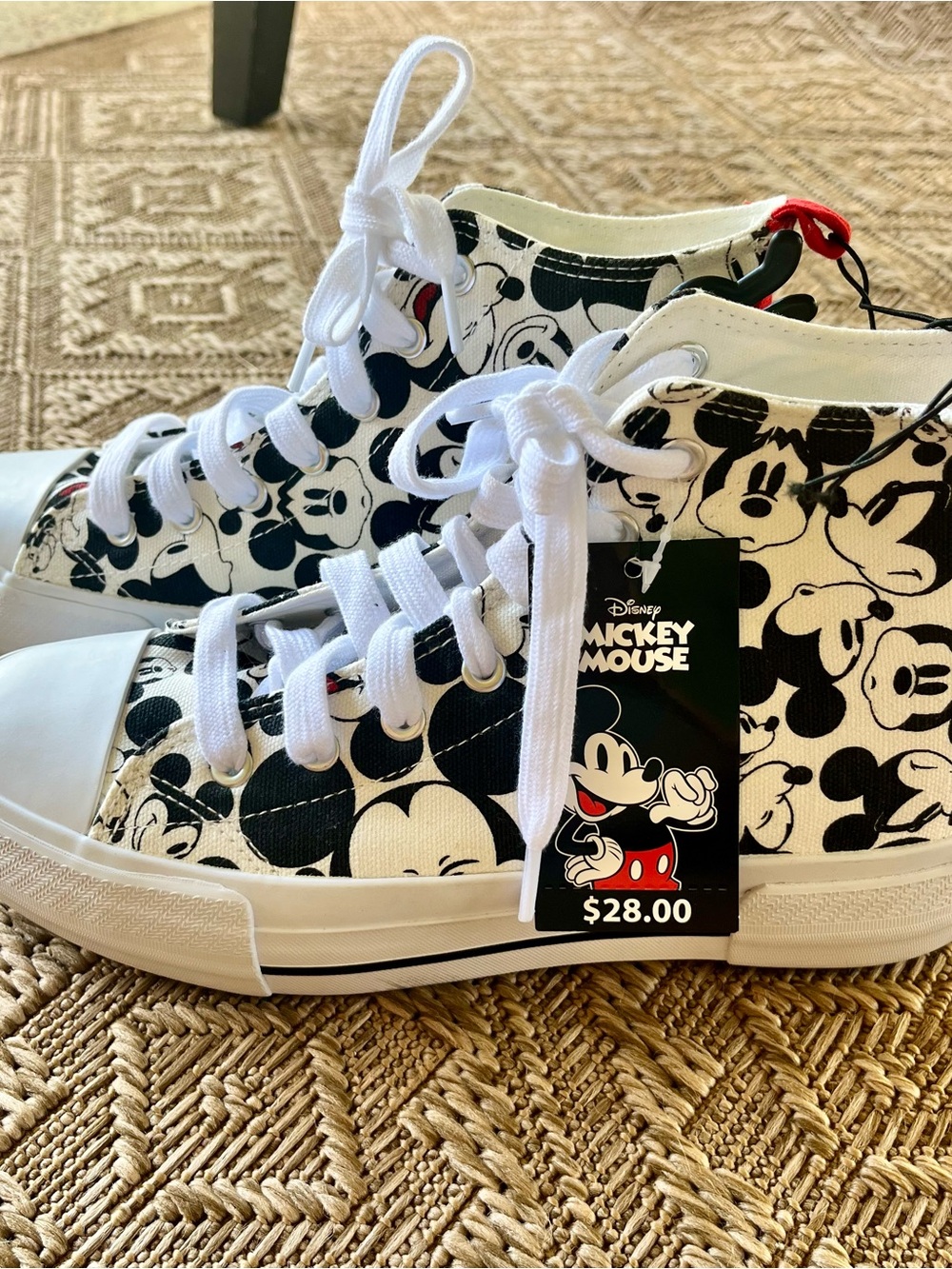 NEW Disney Black & White Mickey Mouse High-Top Women’s Sneakers | Size 8